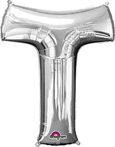 Silver Letter "T" Shaped Mylar Super Balloon 34 Inch